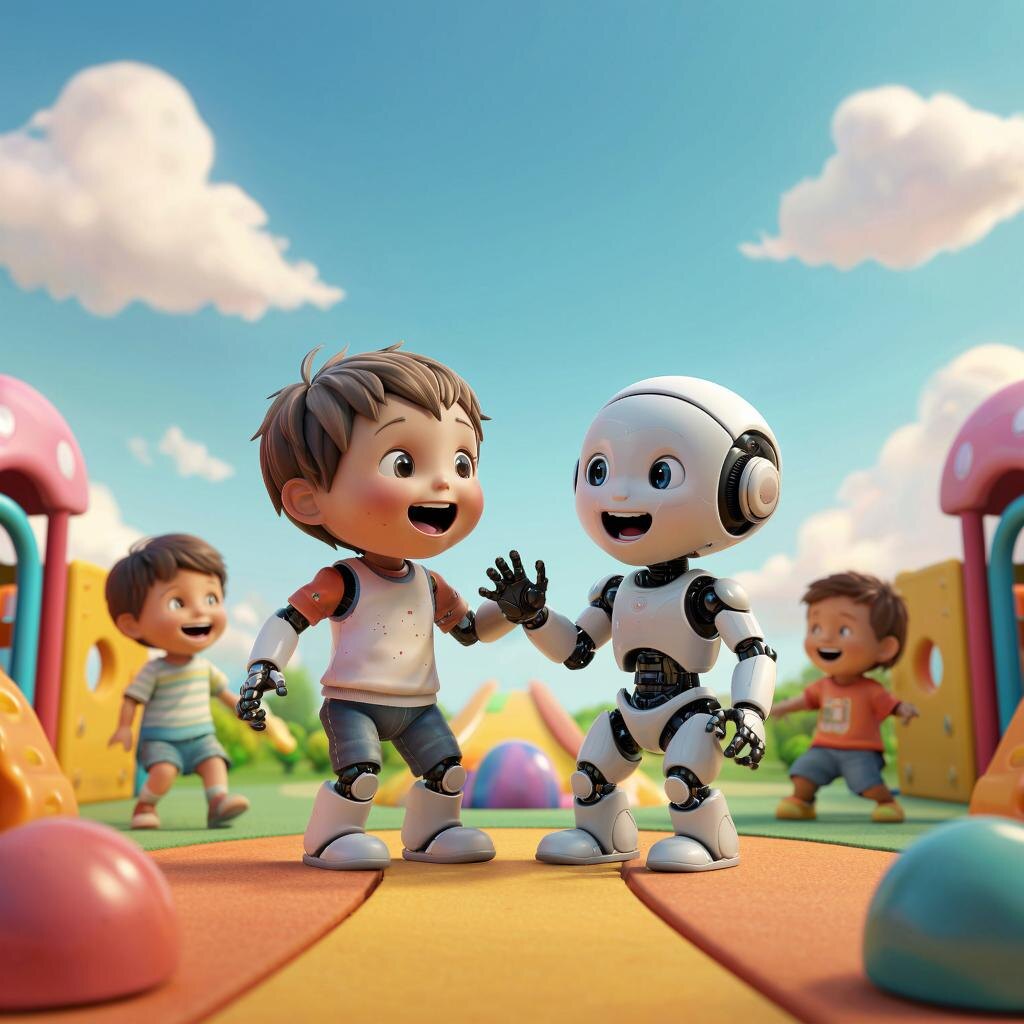 ИИ и ребенок играют и проявляют эмоции 