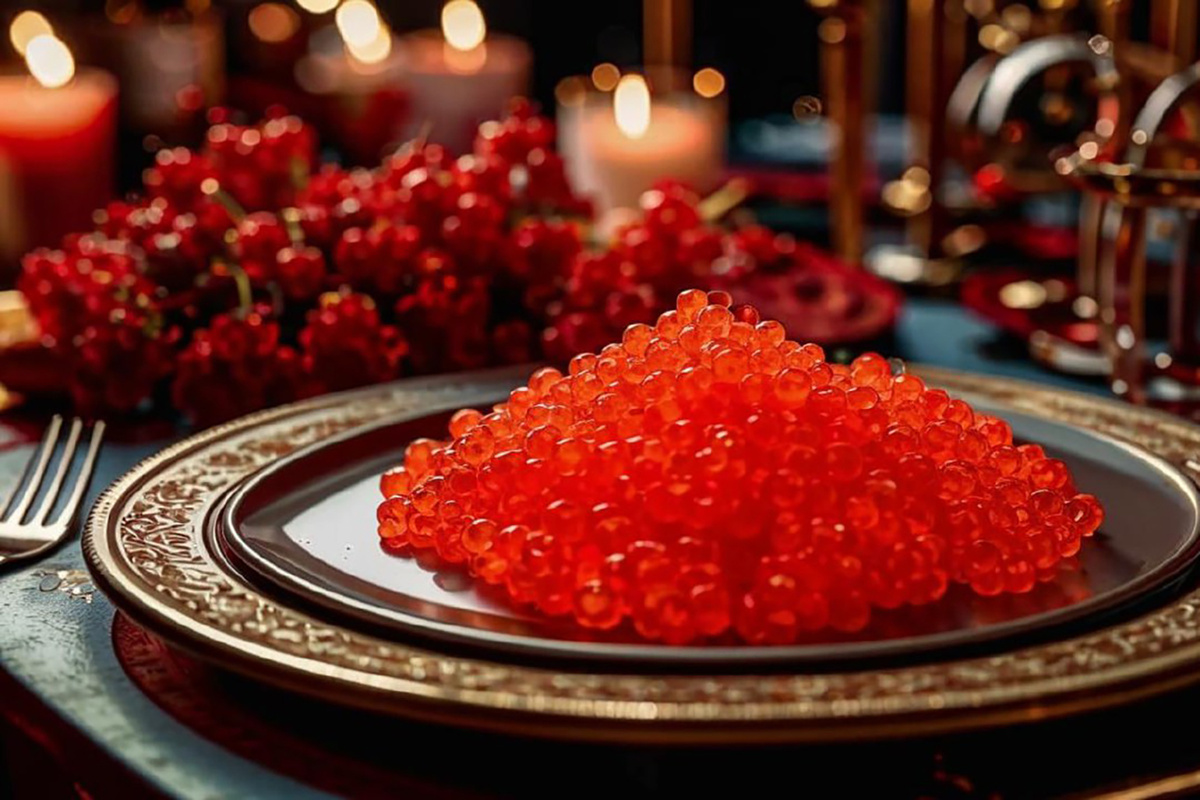 Продавцы связывают значительный рост цен на красную икру со сложными природными условиями текущего сезона.  Фото: Изображение сгенерировано нейросетью Kandinsky 3.1