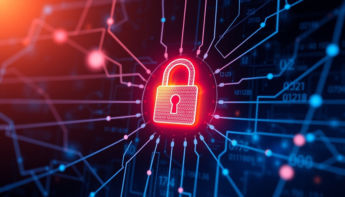    Сцена защищенного онлайн-аккаунта с замком и цифровыми элементами