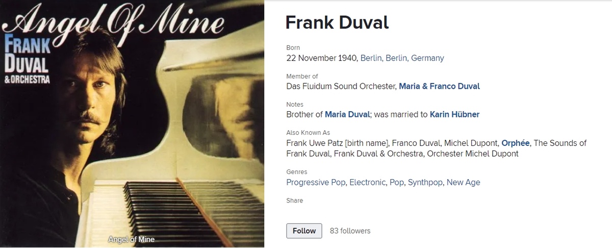 Франк Дюваль (нем. Frank Duval, Frank Uwe Patz; род. 22 ноября 1940, Берлин) - досье