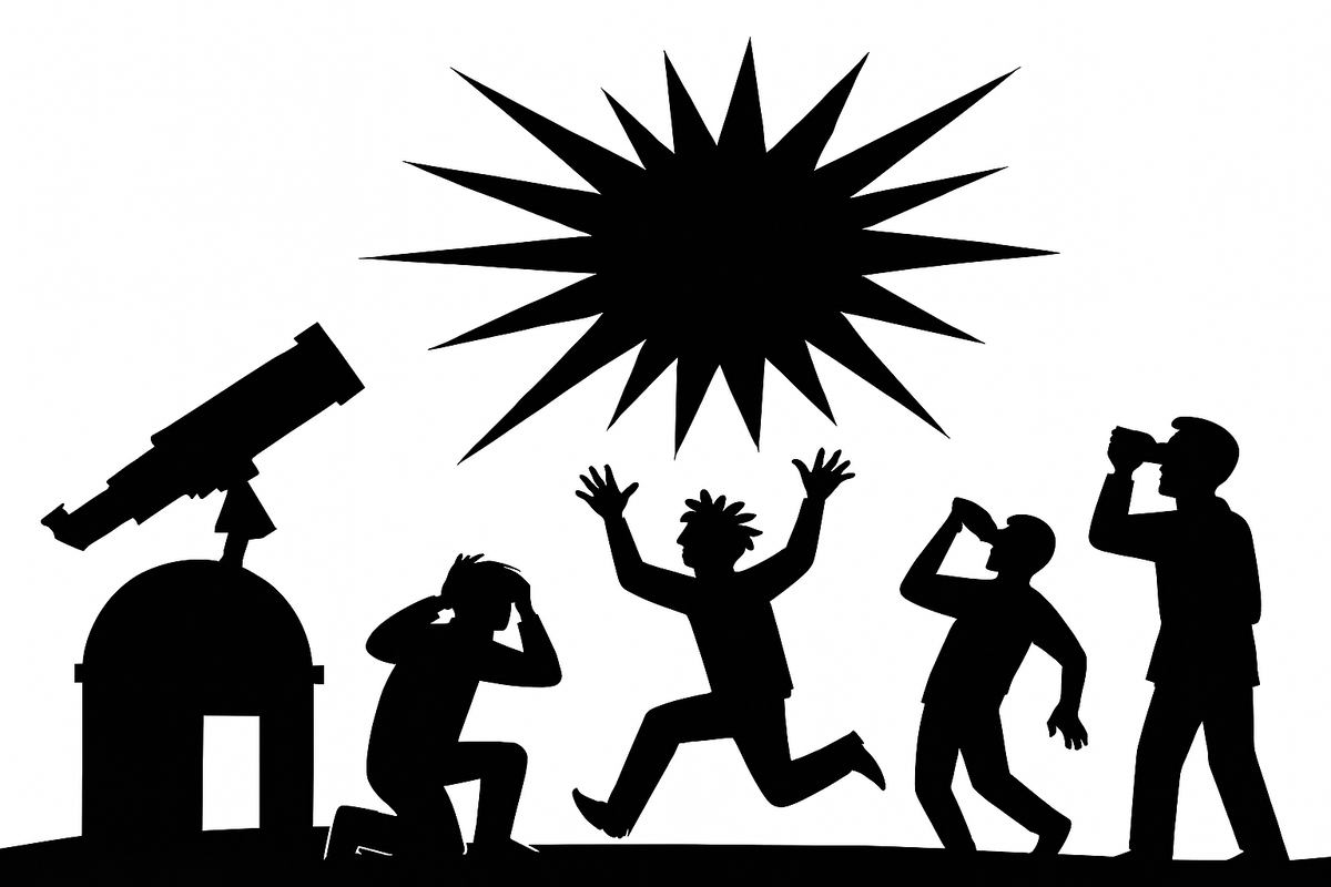 Взрыв звезды застал астрономов врасплох: паника, бегство, попытки понять необъяснимое — всё в одном кадре.