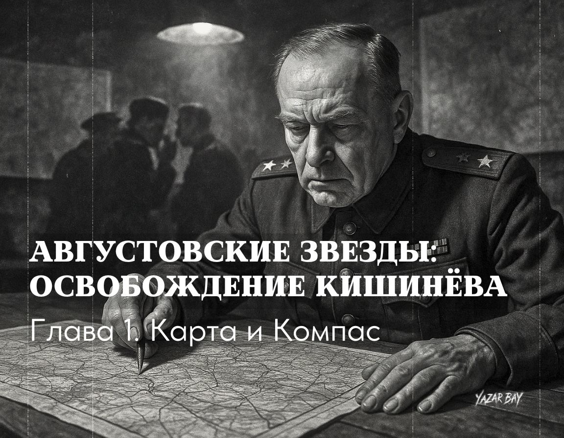 Советский генерал в блиндаже, наклонившись, изучает карту перед наступлением. ©Язар Бай.