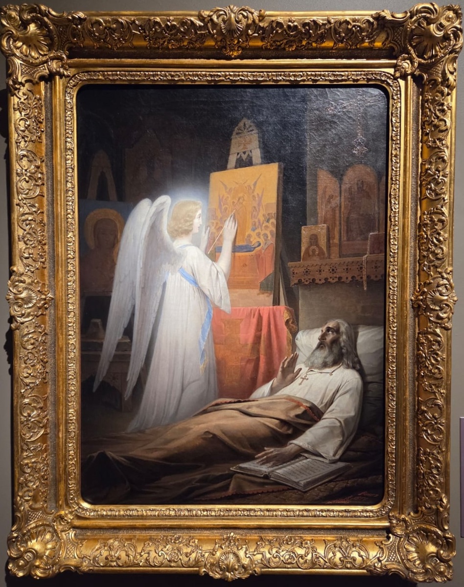 Василий Раев. Блаженный Алимпий (Алипий) Печерский и ангел. 1852 холст, масло