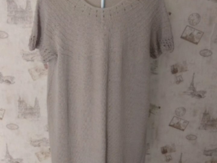 Туника из хлопка, круглая кокетка, большой размер. Описание