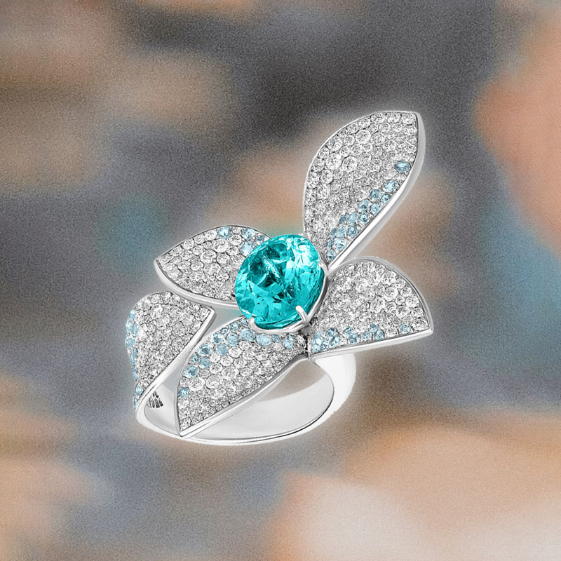 Кольцо Pasquale Bruni Giardini Segreti из белого золота с турмалинами, аквамаринами и бриллиантами