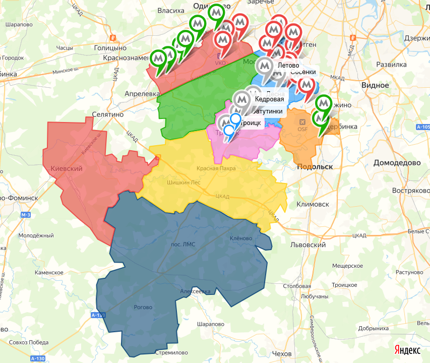 На карте - зелёный, желтый, красный и синий
