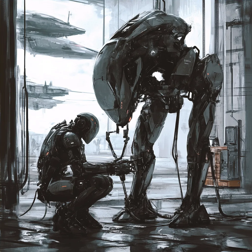 Робот чинит робота. Повезло, что ЗИП есть.