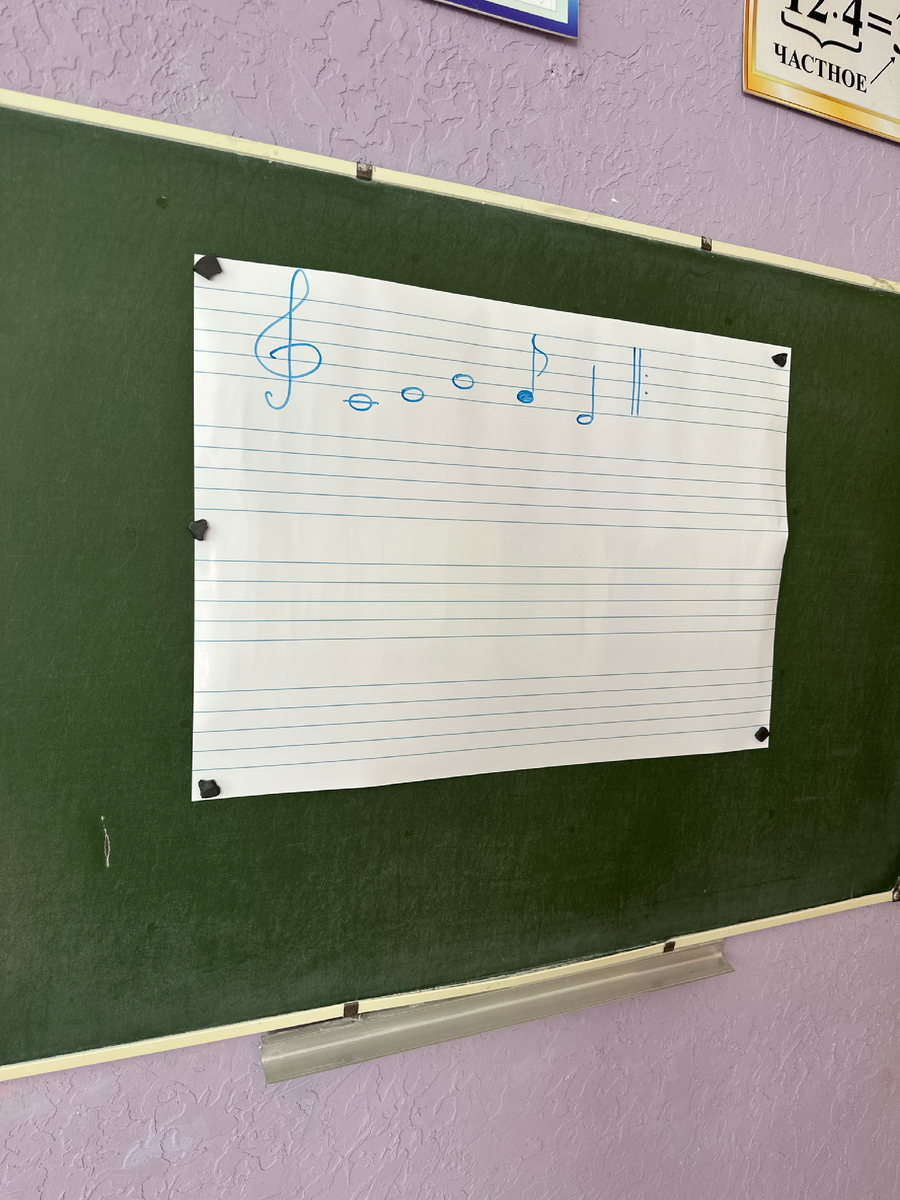 Плакат с нотным станом особенно удобен, если учитель музыке преподает в разных кабинетах, где нет доски с расчерченным нотным станом.