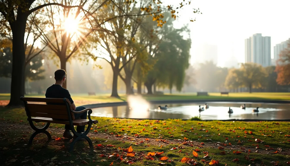 Утренний свет, спокойствие парка, момент остановки среди городской суеты — всё то, что помогает найти себя, когда мы "опаздываем" к людям, но приходим вовремя к своей душе.