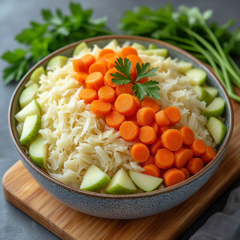 квашеная капуста с морковью и яблоками