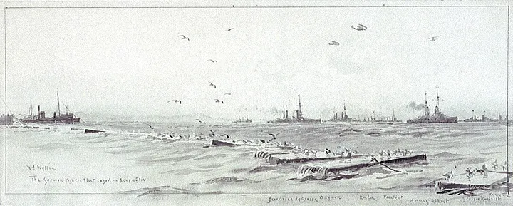 Фотография немецких кораблей, удерживаемых в Скапа-Флоу