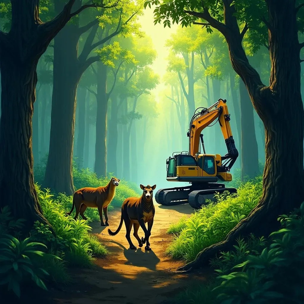 Вначале было вообще что то странное. Странные звери и пейзаж "не очень". Один экскаватор получился хорошо. Впрочем он и дальше был хорошо))