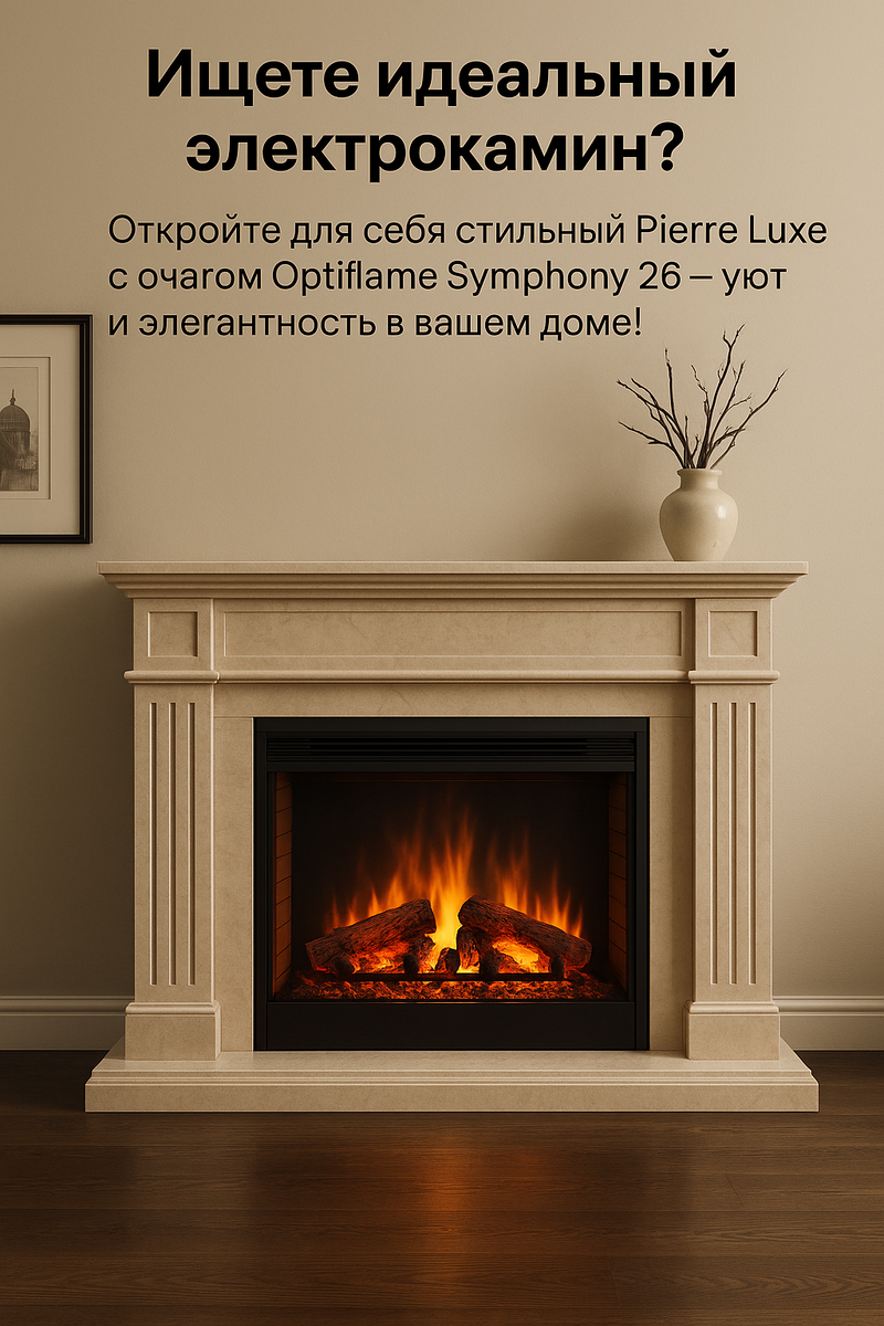    Электрокамин Pierre Luxe белый с очагом Optiflame Symphony 26: как создать уют и стиль в вашем доме без лишних хлопот Kamin
