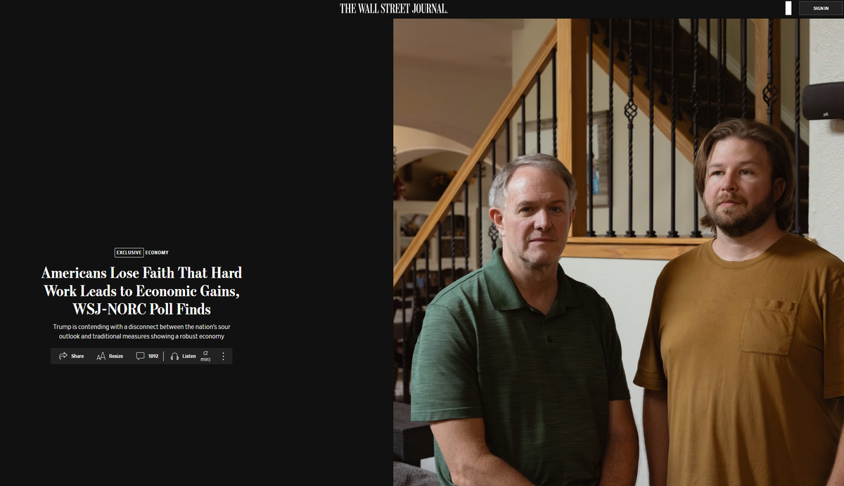 Американцы теряют веру в то, что упорный труд приводит к экономическим успехам, показал Опрос WSJ-NORC