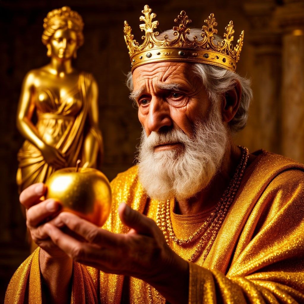 Мидас превратил одну из своих дочерей в золотую статую, случайно дотронувшись до неё. (нейросеть)