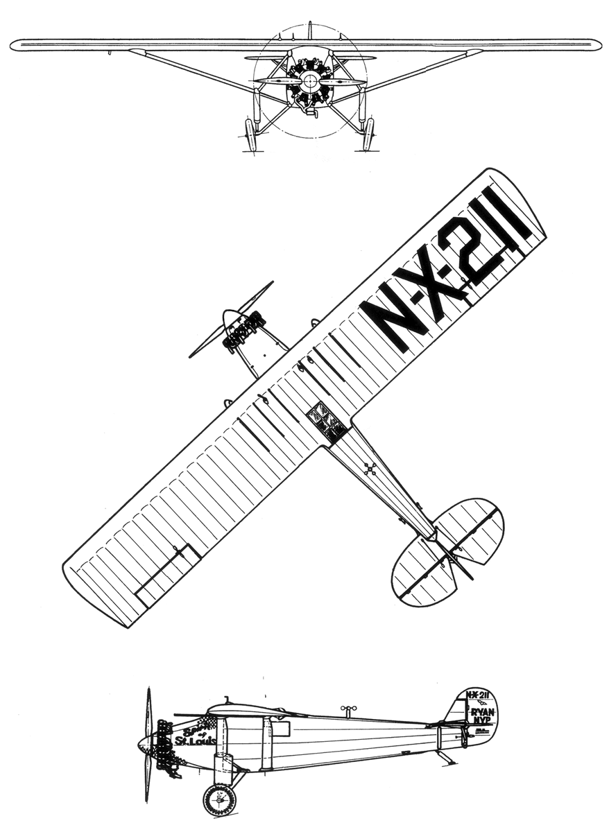 самолет Ryan NYP Spirit of St. Louis: размах крыла 14,02 м; длина 8,43 м; высота 2,99 м; площадь крыла 29,63 м²; масса пустого самолета 975 кг; взлетная масса 2381 кг; максимальная скорость 192 км/ч; крейсерская скорость 173 км/ч. Силовая установка – радиальный девятицилиндровый двигатель воздушного охлаждения Wright Whirlwind J-5C мощностью 162 кВт (220 л.с.)