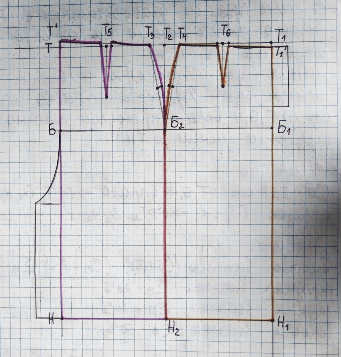 Чертеж основы прямой юбки
