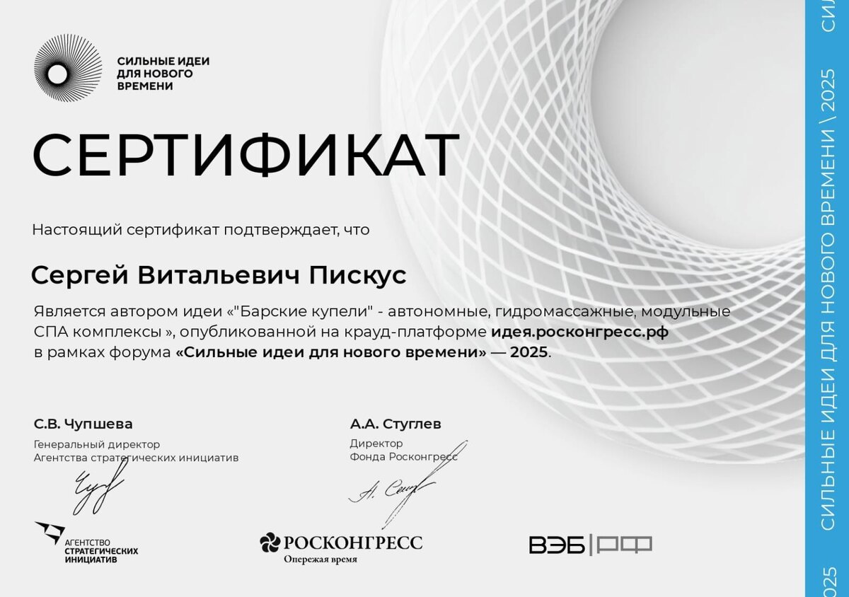 Сертификат участия в форуме "Сильные идеи для нового времени" - 2025.