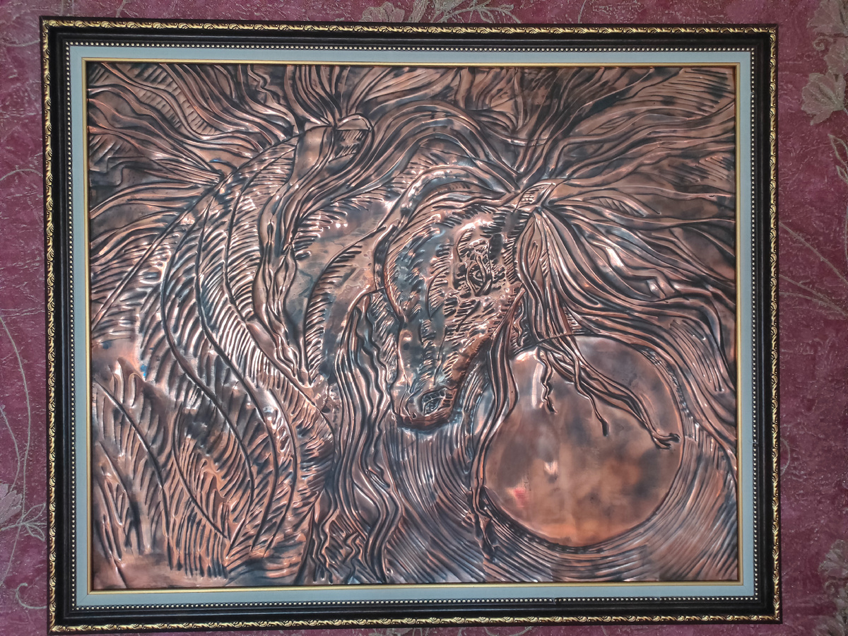  Чеканка. Конь Огонь. Панно.Медь. 60 х 75 .Иркутск 2025 г. Панно с доставкой до дверей!