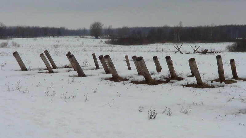 Дервянные надолбы.