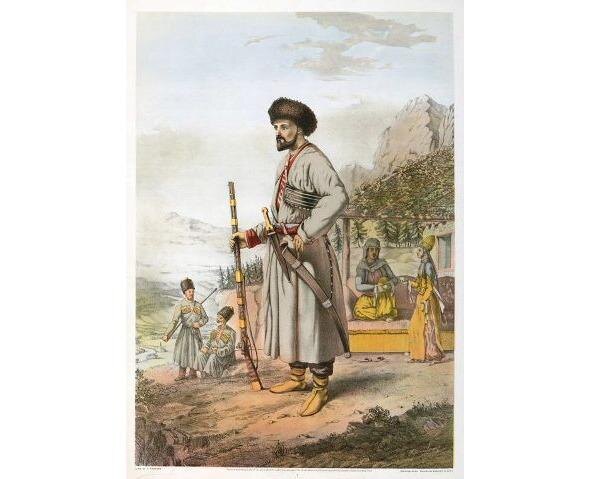Черкесский воин на литографии Чарльза Парсонса (1821—1910)
