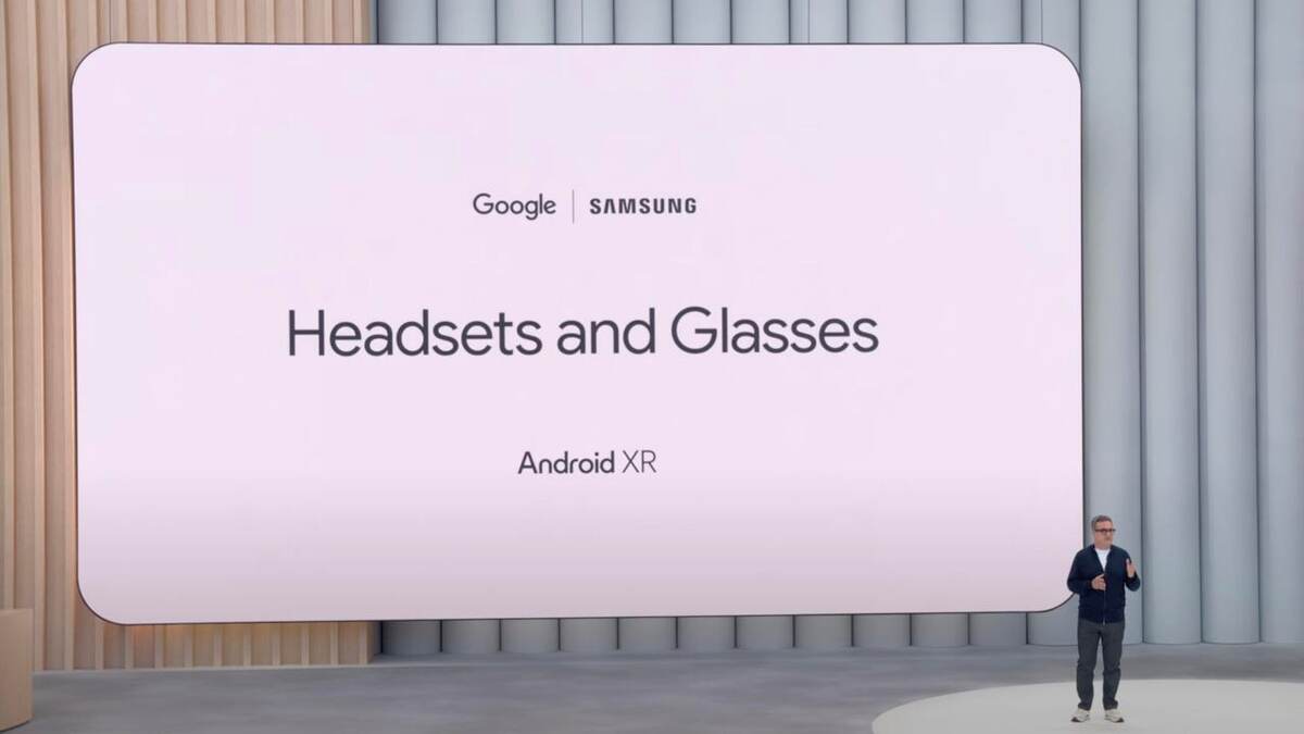 GM of Android XR, Shahram Izadi, on stage at Google I/O 2025.
Google I/O (screenshot by Jason Hiner)