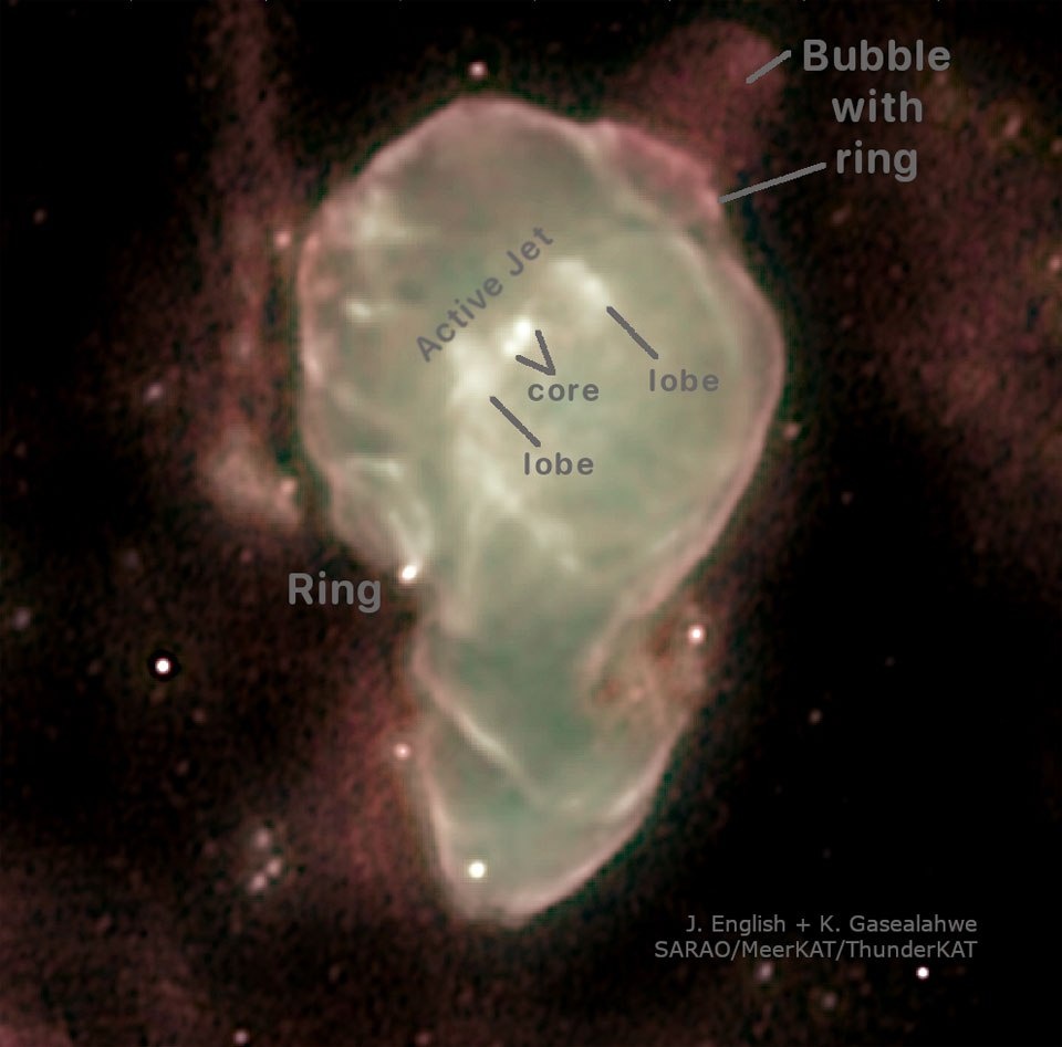 Авторы снимка: J. English (U. Manitoba) & K. Gasealahwe (U. Cape Town), SARAO, MeerKAT, ThunderKAT.Научные 