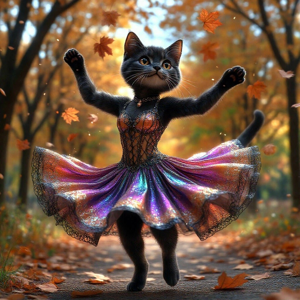 Кошечка #2. Черная киса в радужном платье :)