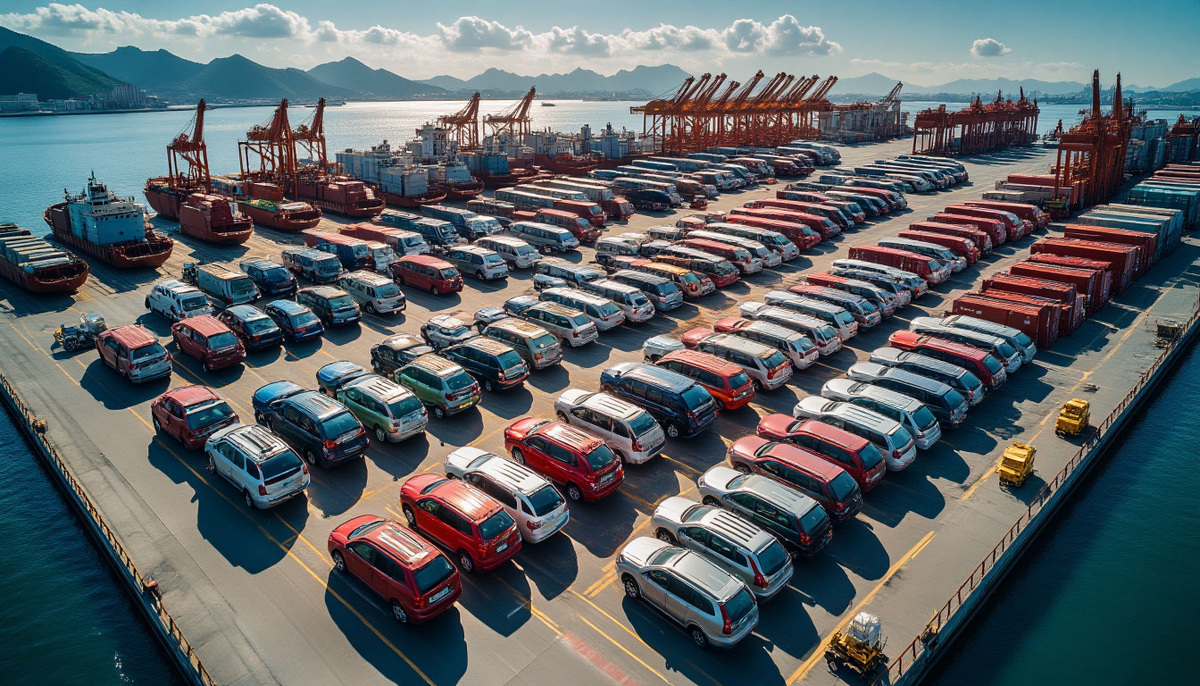 Автомобили в китайском порту перед отправкой в Россию