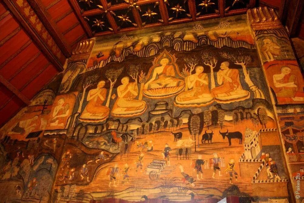 Фреска с бытовыми сценками из древней жизни (Таиланд)