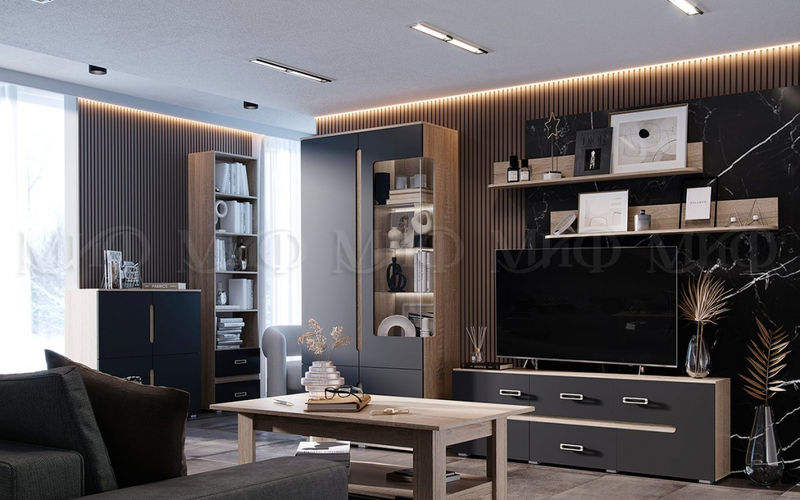 Модульная гостиная Ким сонома - графит софт NEW