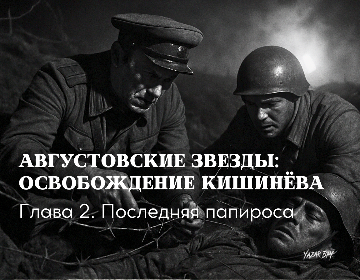Советский капитан Зубов и его сержант под светом ракеты спасают раненого бойца с нейтральной полосы. ©Язар Бай