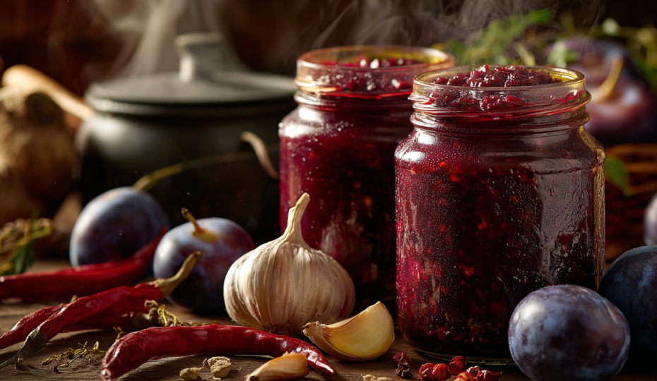 Острая сливовая аджика с чесноком и хреном
