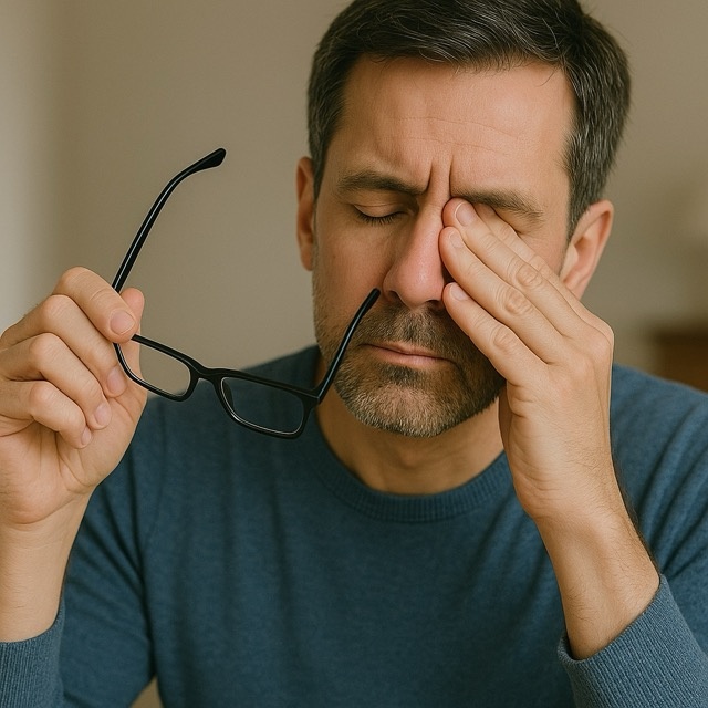 Мужчина потирает глаза