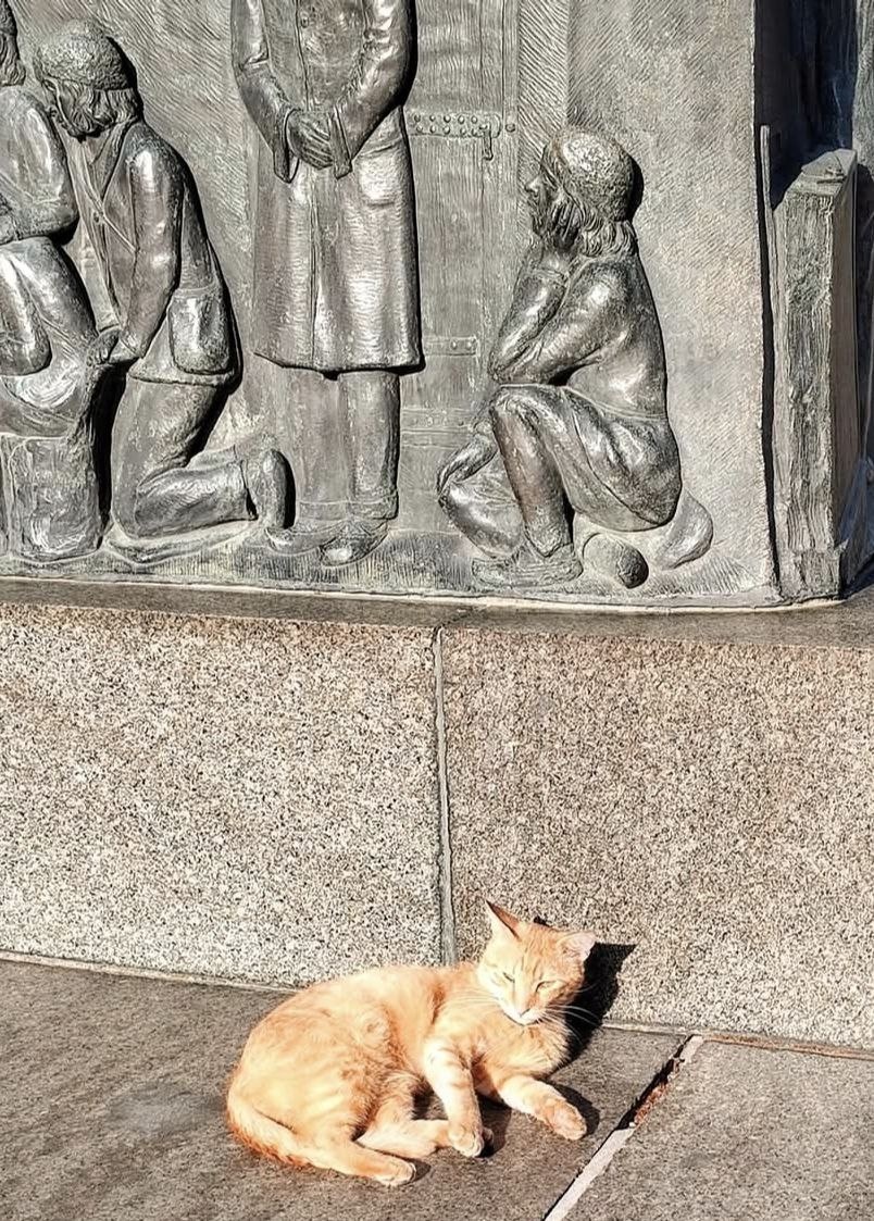 Хранитель памятника греется на солнышке (из местной ФБ группы).