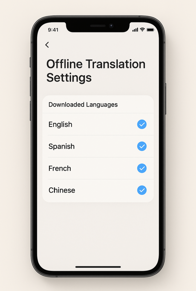 Список загруженных языков для офлайн-перевода на устройстве