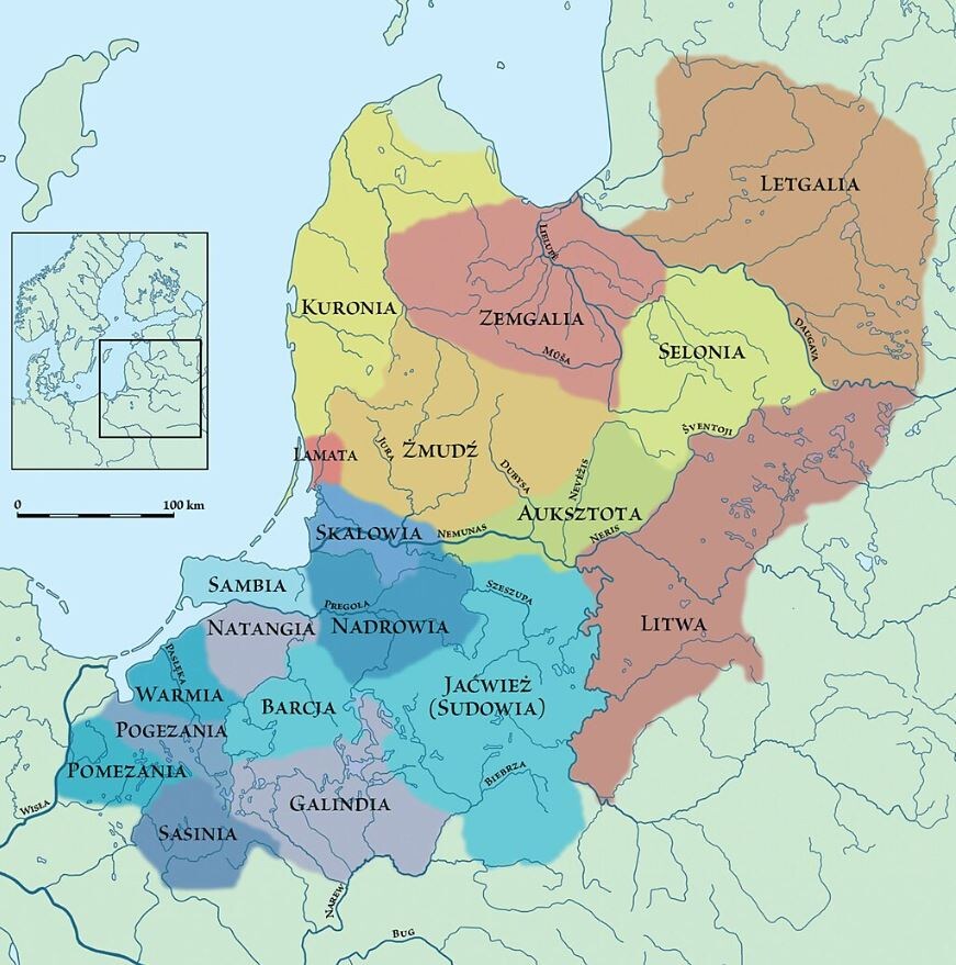 Карта расселения балтийских племён около 1200 г.