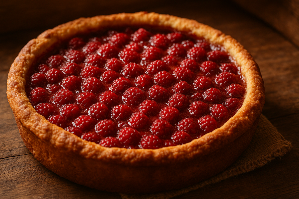 Пирог из песочног теста с замороженной малиной