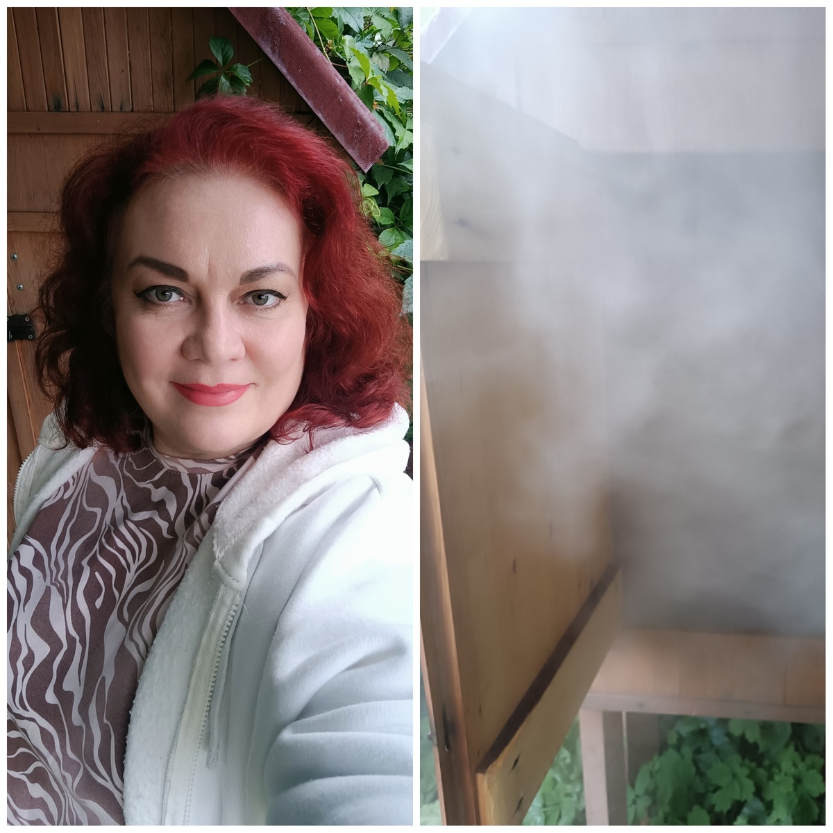 Это я коптильню приоткрыла, хотела посмотреть, как оно там висит. Неет, ничего не увидела, только сама подкоптилась😊