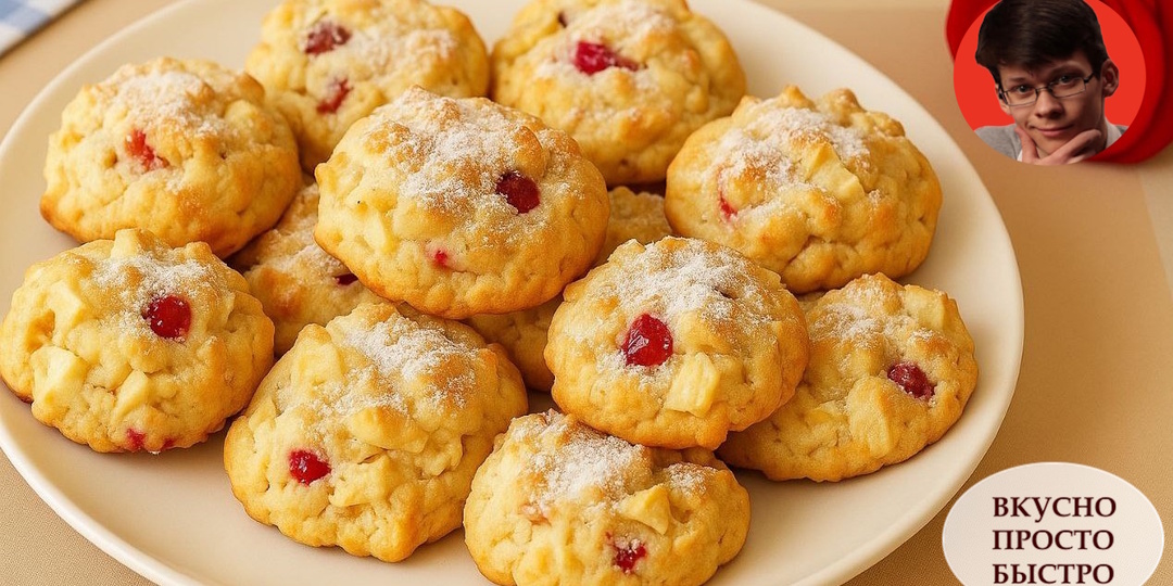 ПЕЧЕНЬЕ «Яблочная шарлотка» за 10 минут. Нежное, с сочными кусочками яблок и пряной корицей! Аромат детства в каждой крошке