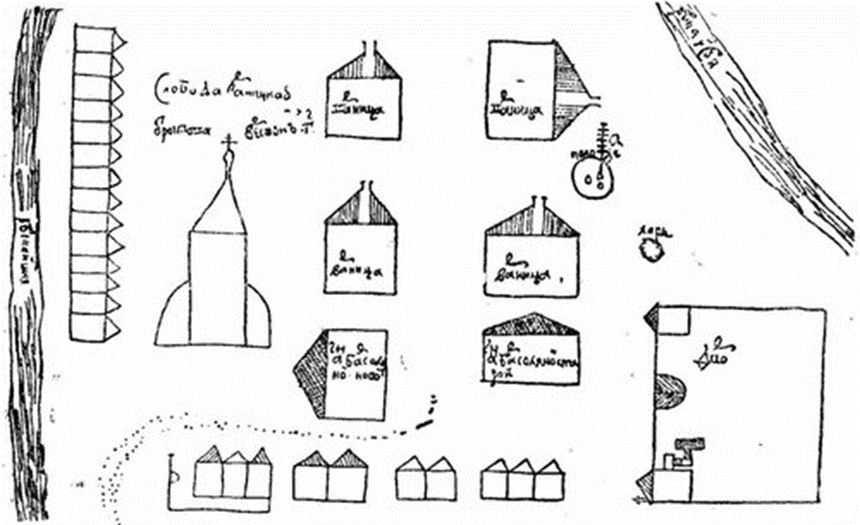 Даниловский соляной завод вблизи речки Ишни (чертёж XVII века)