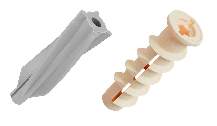 Примеры дюбелей для мягких стен, например, пенобетона