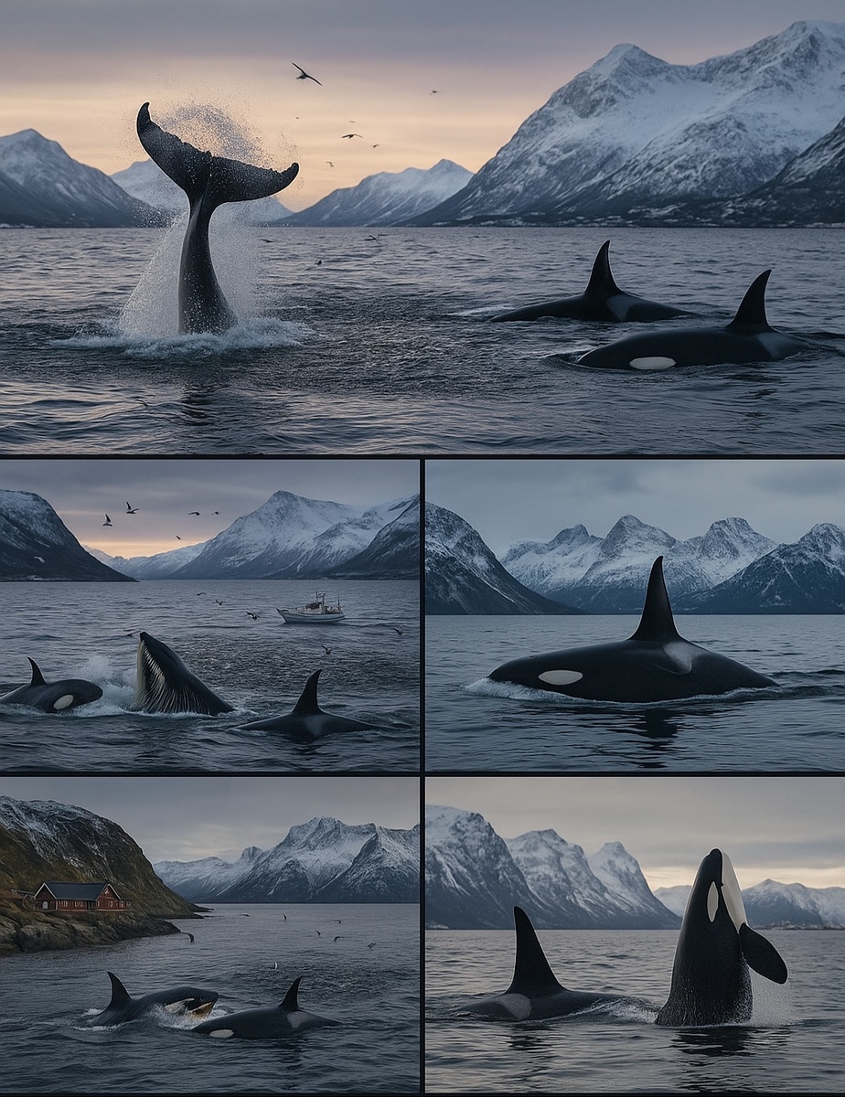 Совместная охота косаток и китов