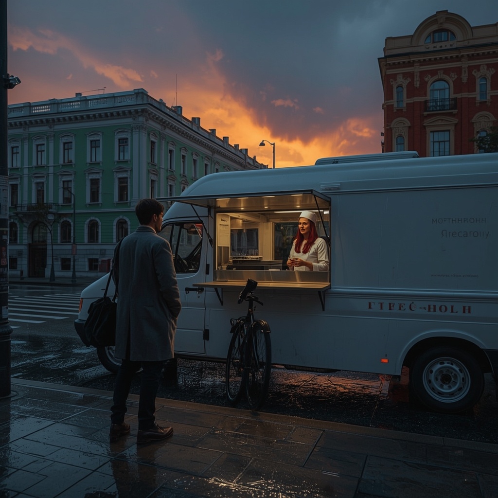 Leonardo AI: Photorealistic, ultra-detailed, 8K resolution. Late summer evening (August) in Saratov, Russia, at the intersection of Moskovskaya and Radishcheva streets...