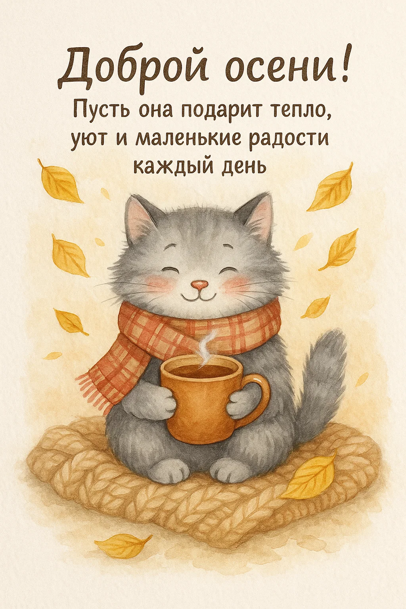 Открытка из серии «Доброй осени!» — создана ИИ по моему запросу и бережно доработана вручную.