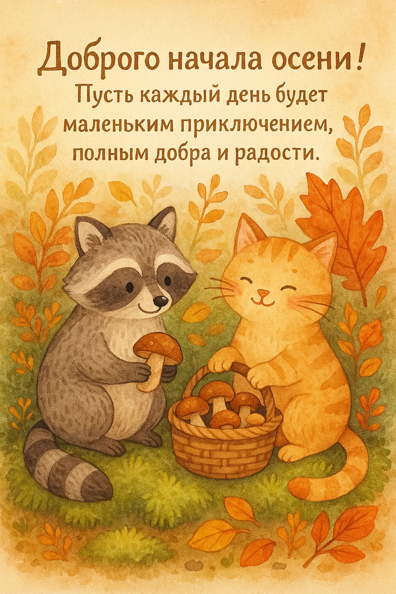 Открытка из серии «Доброй осени!» — создана ИИ по моему запросу и бережно доработана вручную.
