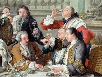 Жан-Франсуа де Труа – Обед с устрицами 1735. Фрагмент. Первое известное художественное изображение шампанского