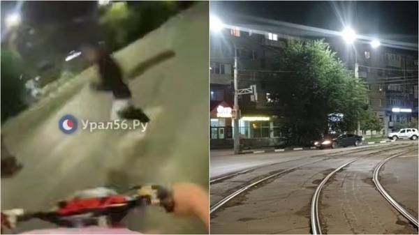    Появилось видео, где 14-летний пьяный водитель питбайка сбивает девушку в Орске