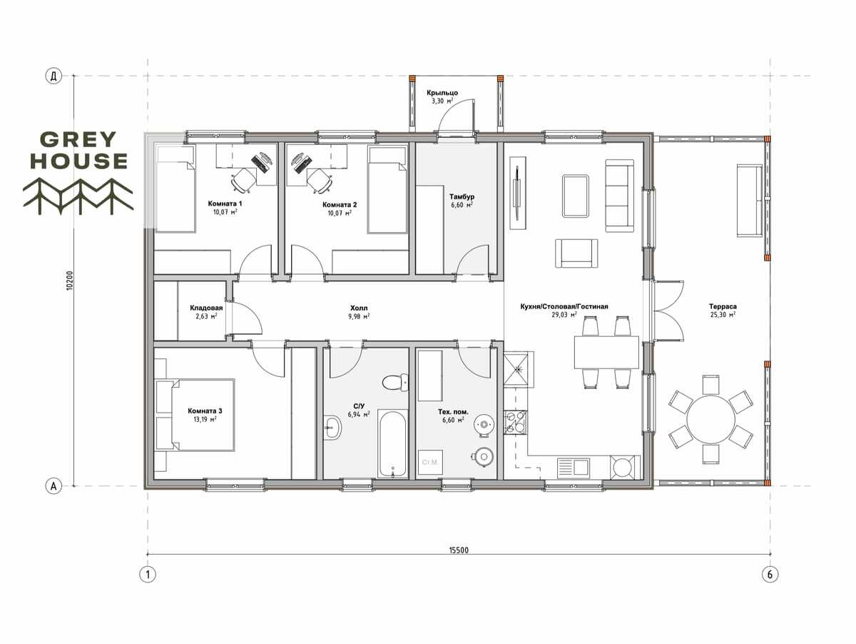 Планировка дома Химос с 3-мя спальнями