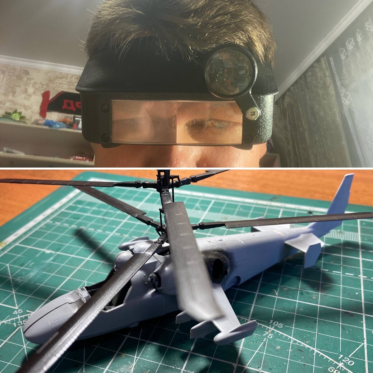 В процессе работы над моделью вертолёта Ка-52. Масштаб: 1/72. Производитель "Звезда".  Фото из личного архива автора © 2023 год